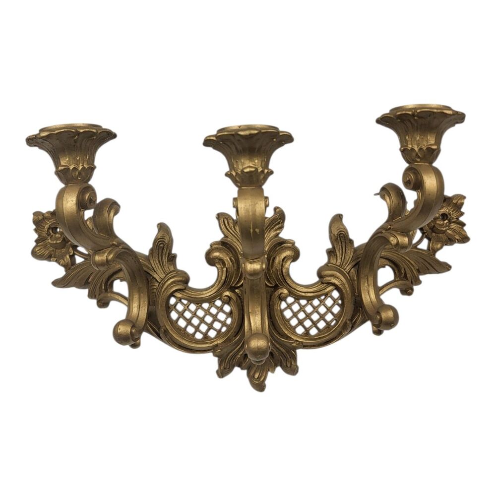 Vintage DART 3 ARM Candle Holder Wall HOLLYWOOD REGENCY Sconce Gold